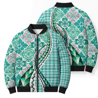 Aloha Vintage Palaka Floral Hawaiian Quilt Bomber Puffer Jacket Polu Motif - Polynesian Pride