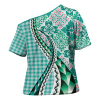 Aloha Vintage Palaka Floral Hawaiian Quilt Cross Shoulder Shirt Polu Motif LT9 - Polynesian Pride