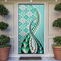 Aloha Vintage Palaka Floral Hawaiian Quilt Door Cover Polu Motif LT9 Turquoise - Polynesian Pride