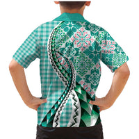 Aloha Vintage Palaka Floral Hawaiian Quilt Family Matching Mermaid Dress and Hawaiian Shirt Polu Motif LT9 - Polynesian Pride