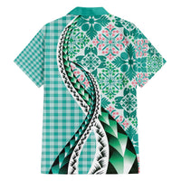 Aloha Vintage Palaka Floral Hawaiian Quilt Family Matching Off The Shoulder Long Sleeve Dress and Hawaiian Shirt Polu Motif LT9 - Polynesian Pride