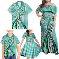 Aloha Vintage Palaka Floral Hawaiian Quilt Family Matching Off Shoulder Maxi Dress and Hawaiian Shirt Polu Motif LT9 - Polynesian Pride