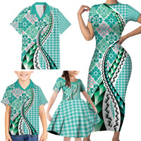 Aloha Vintage Palaka Floral Hawaiian Quilt Family Matching Short Sleeve Bodycon Dress and Hawaiian Shirt Polu Motif LT9 - Polynesian Pride