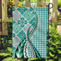 Aloha Vintage Palaka Floral Hawaiian Quilt Garden Flag Polu Motif LT9 Garden Flag Turquoise - Polynesian Pride