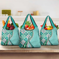 Aloha Vintage Palaka Floral Hawaiian Quilt Grocery Bag Polu Motif - Polynesian Pride