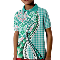 Aloha Vintage Palaka Floral Hawaiian Quilt Kid Polo Shirt Polu Motif LT9 Kid Turquoise - Polynesian Pride