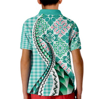 Aloha Vintage Palaka Floral Hawaiian Quilt Kid Polo Shirt Polu Motif LT9 - Polynesian Pride