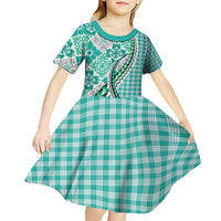 Aloha Vintage Palaka Floral Hawaiian Quilt Kid Short Sleeve Dress Polu Motif LT9 - Polynesian Pride