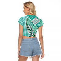 Aloha Vintage Palaka Floral Hawaiian Quilt Raglan Cropped T Shirt Polu Motif LT9 - Polynesian Pride