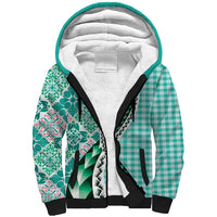 Aloha Vintage Palaka Floral Hawaiian Quilt Sherpa Hoodie Polu Motif LT9 Unisex Turquoise - Polynesian Pride