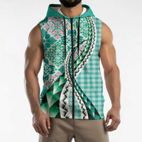 Aloha Vintage Palaka Floral Hawaiian Quilt Sleeveless Zip Hoodie Polu Motif LT9 - Polynesian Pride