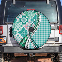 Aloha Vintage Palaka Floral Hawaiian Quilt Spare Tire Cover Polu Motif LT9 Turquoise - Polynesian Pride