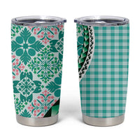 Aloha Vintage Palaka Floral Hawaiian Quilt Tumbler Cup Polu Motif LT9 Turquoise - Polynesian Pride
