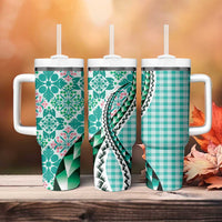 Aloha Vintage Palaka Floral Hawaiian Quilt Tumbler With Handle Polu Motif LT9 - Polynesian Pride