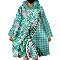 Aloha Vintage Palaka Floral Hawaiian Quilt Wearable Blanket Hoodie Polu Motif LT9 - Polynesian Pride