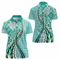 Aloha Vintage Palaka Floral Hawaiian Quilt Women Polo Shirt Polu Motif - Polynesian Pride