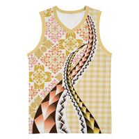 Aloha Vintage Palaka Floral Hawaiian Quilt Basketball Jersey Melemele Motif LT9 Unisex Yellow - Polynesian Pride
