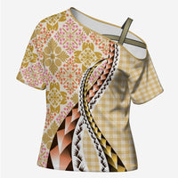 Aloha Vintage Palaka Floral Hawaiian Quilt Cross Shoulder Shirt Melemele Motif LT9 Female Yellow - Polynesian Pride
