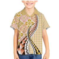 Aloha Vintage Palaka Floral Hawaiian Quilt Family Matching Mermaid Dress and Hawaiian Shirt Melemele Motif LT9 Son's Shirt Yellow - Polynesian Pride