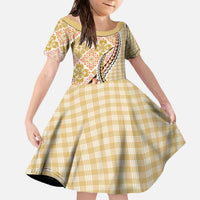 Aloha Vintage Palaka Floral Hawaiian Quilt Family Matching Off The Shoulder Long Sleeve Dress and Hawaiian Shirt Melemele Motif LT9 Daughter's Dress Yellow - Polynesian Pride