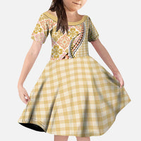 Aloha Vintage Palaka Floral Hawaiian Quilt Family Matching Off Shoulder Maxi Dress and Hawaiian Shirt Melemele Motif LT9 Daughter's Dress Yellow - Polynesian Pride