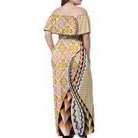 Aloha Vintage Palaka Floral Hawaiian Quilt Family Matching Off Shoulder Maxi Dress and Hawaiian Shirt Melemele Motif LT9 - Polynesian Pride