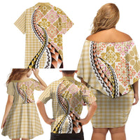 Aloha Vintage Palaka Floral Hawaiian Quilt Family Matching Off Shoulder Short Dress and Hawaiian Shirt Melemele Motif LT9 - Polynesian Pride