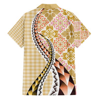 Aloha Vintage Palaka Floral Hawaiian Quilt Family Matching Off Shoulder Short Dress and Hawaiian Shirt Melemele Motif LT9 - Polynesian Pride