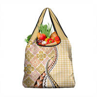 Aloha Vintage Palaka Floral Hawaiian Quilt Grocery Bag Melemele Motif LT9 1-pack One Size Yellow - Polynesian Pride