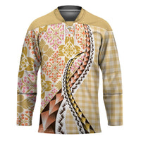 Aloha Vintage Palaka Floral Hawaiian Quilt Hockey Jersey Melemele Motif LT9 Unisex Yellow - Polynesian Pride