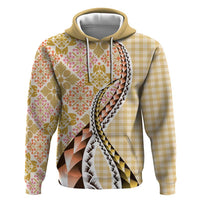 Aloha Vintage Palaka Floral Hawaiian Quilt Hoodie Melemele Motif LT9 Pullover Hoodie Yellow - Polynesian Pride