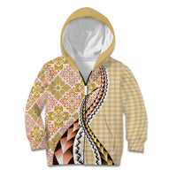 Aloha Vintage Palaka Floral Hawaiian Quilt Kid Hoodie Melemele Motif LT9 Zip Hoodie Yellow - Polynesian Pride