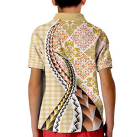Aloha Vintage Palaka Floral Hawaiian Quilt Kid Polo Shirt Melemele Motif LT9 - Polynesian Pride