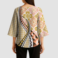 Aloha Vintage Palaka Floral Hawaiian Quilt Kimono Sleeve Blouse Melemele Motif LT9 - Polynesian Pride