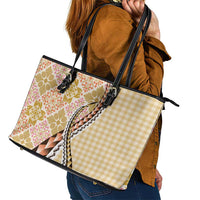 Aloha Vintage Palaka Floral Hawaiian Quilt Leather Tote Bag Melemele Motif LT9 - Polynesian Pride