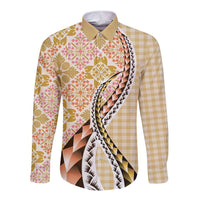 Aloha Vintage Palaka Floral Hawaiian Quilt Long Sleeve Button Shirt Melemele Motif LT9 Unisex Yellow - Polynesian Pride