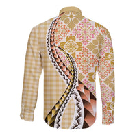 Aloha Vintage Palaka Floral Hawaiian Quilt Long Sleeve Button Shirt Melemele Motif LT9 - Polynesian Pride