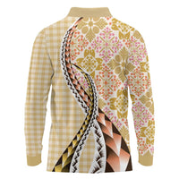 Aloha Vintage Palaka Floral Hawaiian Quilt Long Sleeve Polo Shirt Melemele Motif LT9 - Polynesian Pride