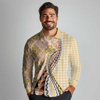 Aloha Vintage Palaka Floral Hawaiian Quilt Long Sleeve Polo Shirt Melemele Motif LT9 - Polynesian Pride