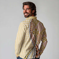 Aloha Vintage Palaka Floral Hawaiian Quilt Long Sleeve Polo Shirt Melemele Motif LT9 - Polynesian Pride