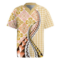 Aloha Vintage Palaka Floral Hawaiian Quilt Rugby Jersey Melemele Motif LT9 Yellow - Polynesian Pride