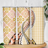 Aloha Vintage Palaka Floral Hawaiian Quilt Skinny Tumbler Melemele Motif LT9 - Polynesian Pride