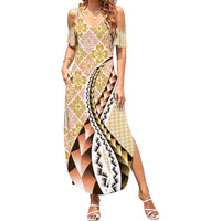 Aloha Vintage Palaka Floral Hawaiian Quilt Summer Maxi Dress Melemele Motif LT9 Women Yellow - Polynesian Pride