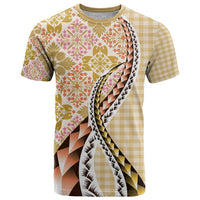 Aloha Vintage Palaka Floral Hawaiian Quilt T Shirt Melemele Motif LT9 Yellow - Polynesian Pride