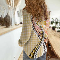 Aloha Vintage Palaka Floral Hawaiian Quilt Women Casual Shirt Melemele Motif - Polynesian Pride