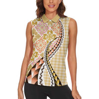 Aloha Vintage Palaka Floral Hawaiian Quilt Women Sleeveless Polo Shirt Melemele Motif LT9 - Polynesian Pride