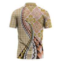 Aloha Vintage Palaka Floral Hawaiian Quilt Zipper Polo Shirt Melemele Motif LT9 - Polynesian Pride