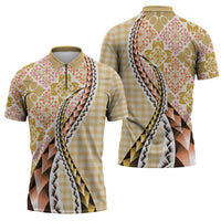 Aloha Vintage Palaka Floral Hawaiian Quilt Zipper Polo Shirt Melemele Motif LT9 - Polynesian Pride