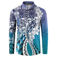 Aloha Vintage Plumeria Hawaiian Tapa Pattern Button Sweatshirt Blue Hawaiian Tapa Pattern - Polynesian Pride