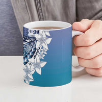 Aloha Vintage Plumeria Hawaiian Tapa Pattern Ceramic Mug Blue Hawaiian Tapa Pattern - Polynesian Pride